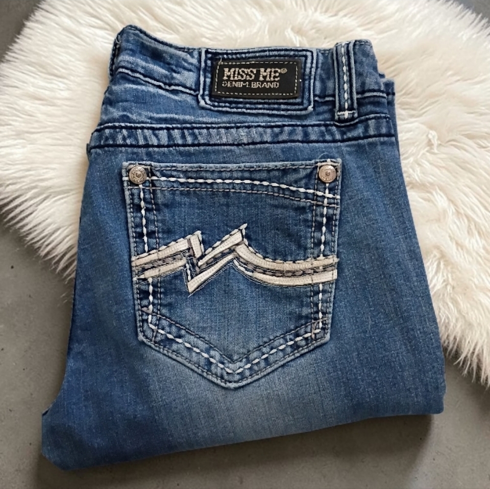 Miss Me Distressed Blue Denim Straight Leg Jeans